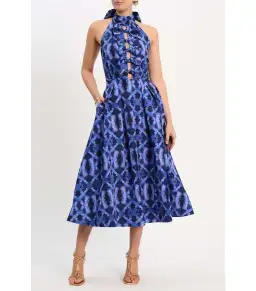 Rebecca Vallance Shiloh Halter Midi Dress Blue Size 12 for rent on The Volte - image 1