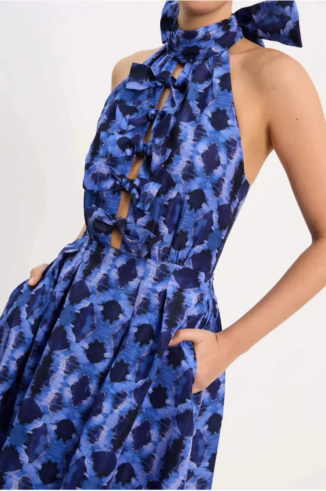 Rebecca Vallance Shiloh Halter Midi Dress Blue Size 12 for rent on The Volte - main image