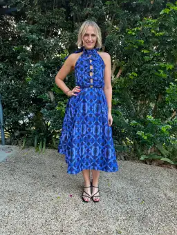 Rebecca Vallance Shiloh Halter Midi Dress Blue Size 12 for rent on The Volte - image 4