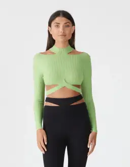San Sloane Richards Rib Knit Top in Green Size 8 for rent on The Volte - image 2