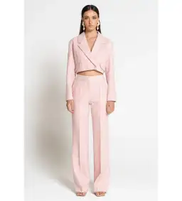 Sofia The Label Farrah Straight Leg Pants and Cropped Blazer Pink Set Size AU 14