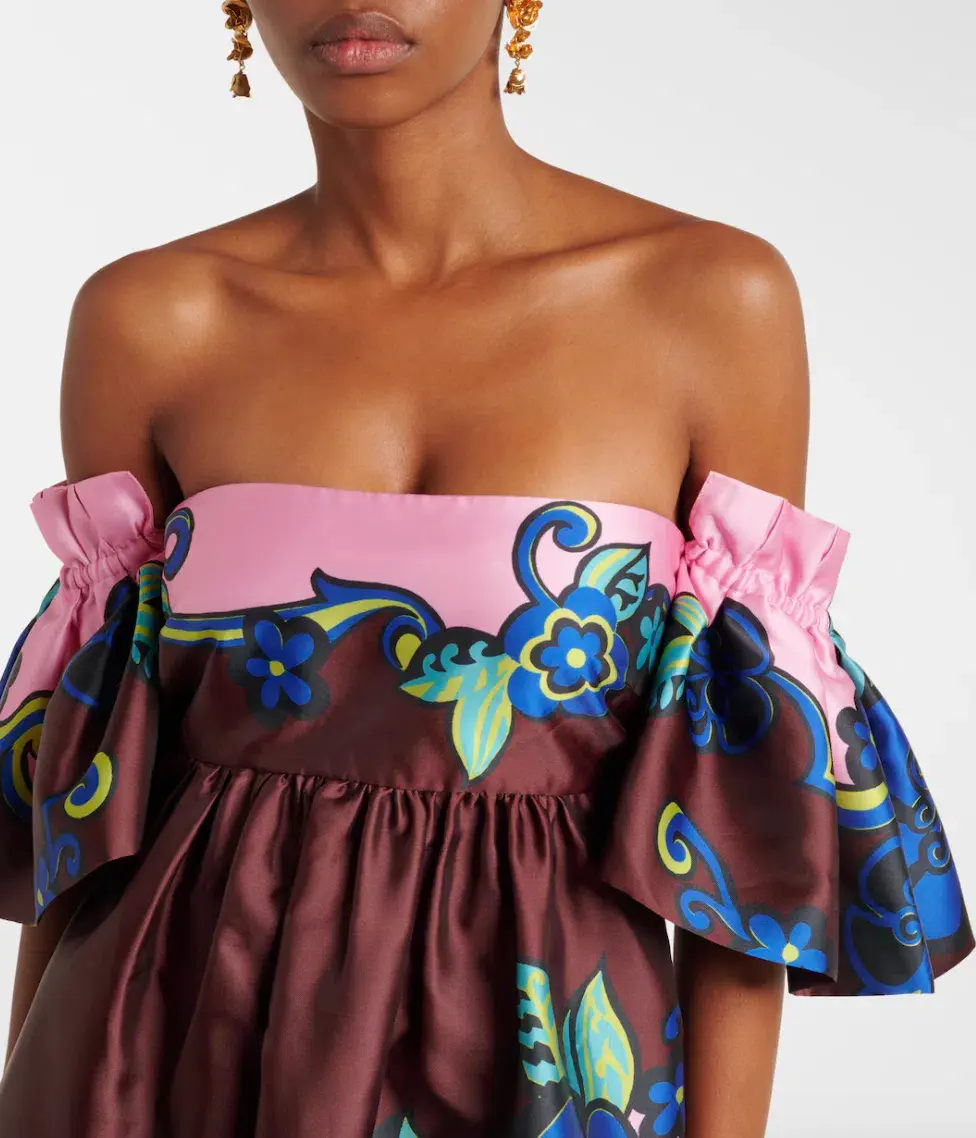 Alémais Azalea Off-shoulder Satin Midi Dress Floral Size AU 16 for rent on The Volte - main image