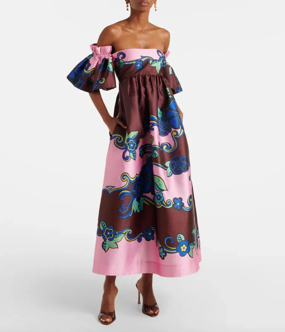 Alémais Azalea Off-shoulder Satin Midi Dress Floral Size AU 16 for rent on The Volte - main image
