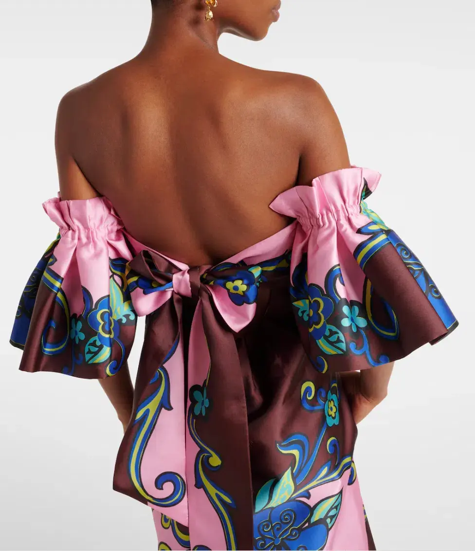 Alémais Azalea Off-shoulder Satin Midi Dress Floral Size AU 16 for rent on The Volte - main image