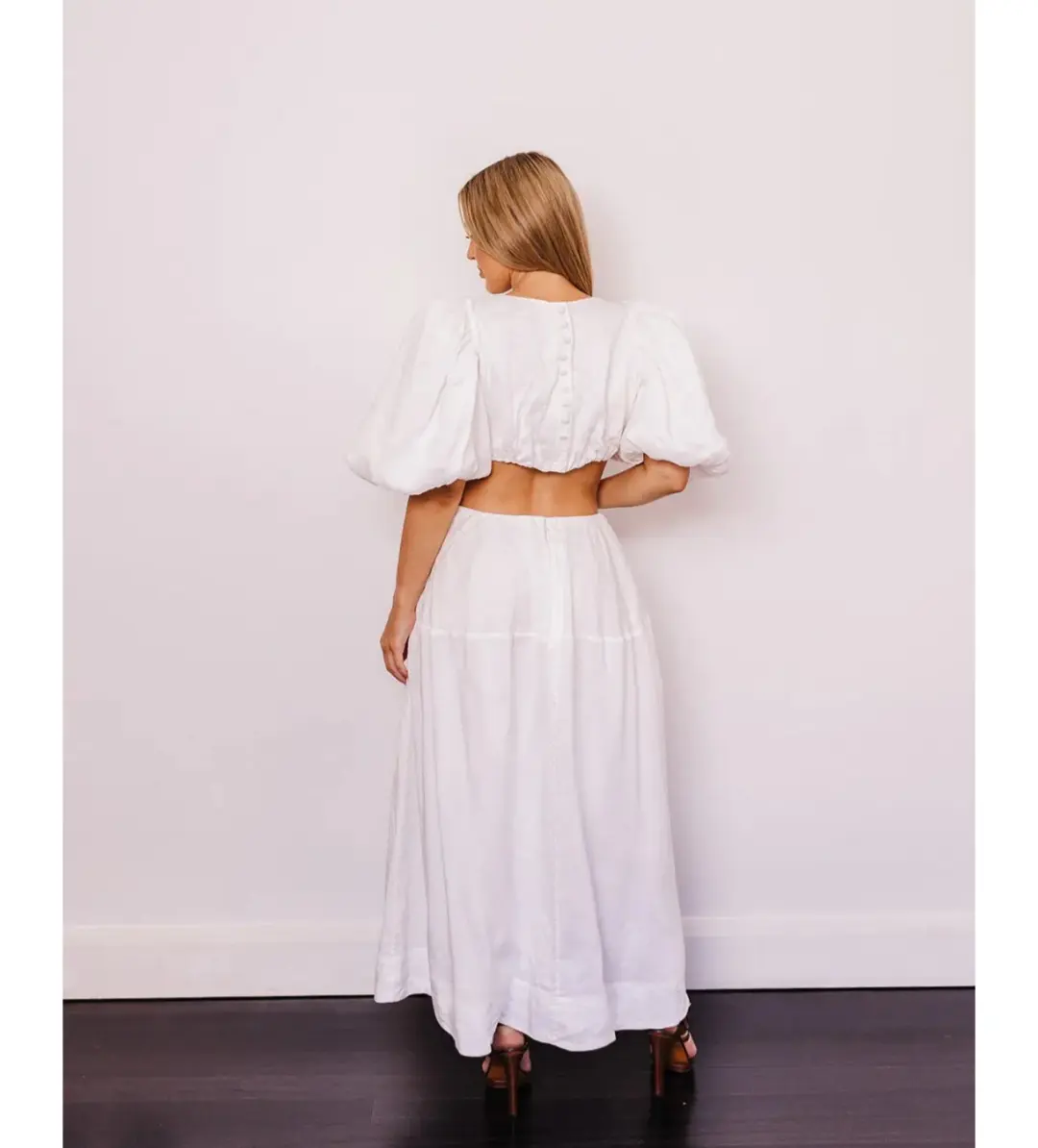 Aje Vanades Cut Out Ring Midi Dress in Ivory Size AU 6 for rent on The Volte - main image