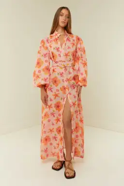 Palm Noosa Noddy Spanish Hibiscus Linen Maxi Dress Floral Size 12