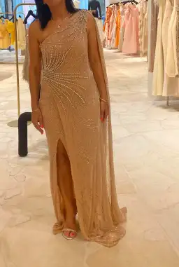 Rachel Gilbert Liza Beaded Gown Nude Size 10