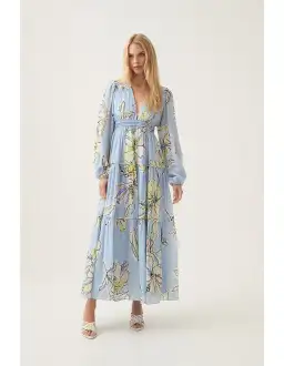 Aje Romantica Voile Maxi Dress Blue Hibiscus Size S / AU 8