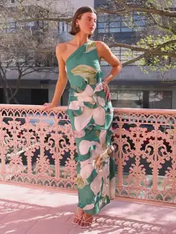 By Nicola Emiliano One Shoulder Maxi Dress in Pine Green Size 12 for rent on The Volte - image 5