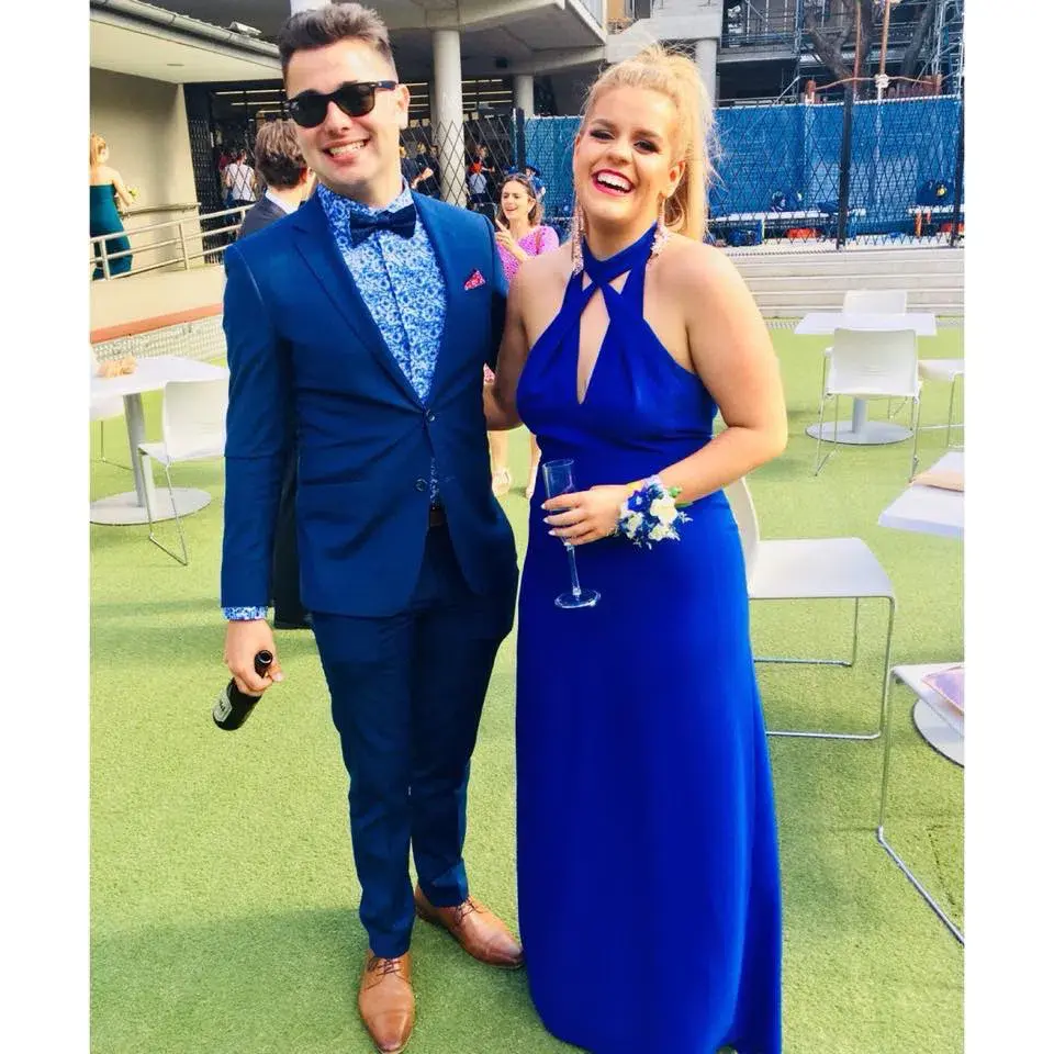 Carla Zampatti Halter Dress Blue Size AU 12 for rent on The Volte - main image