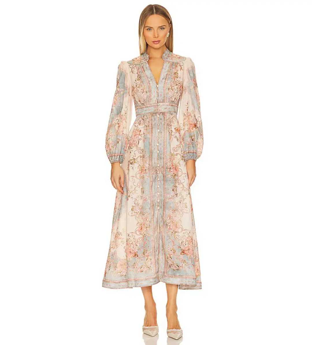 Zimmermann The August Plunge Midi Dress in Sky Blue Floralsize 4/Au16 for rent on The Volte - main image