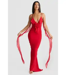 Melani The Label Red Floor Length Dress Red XS/Au 8