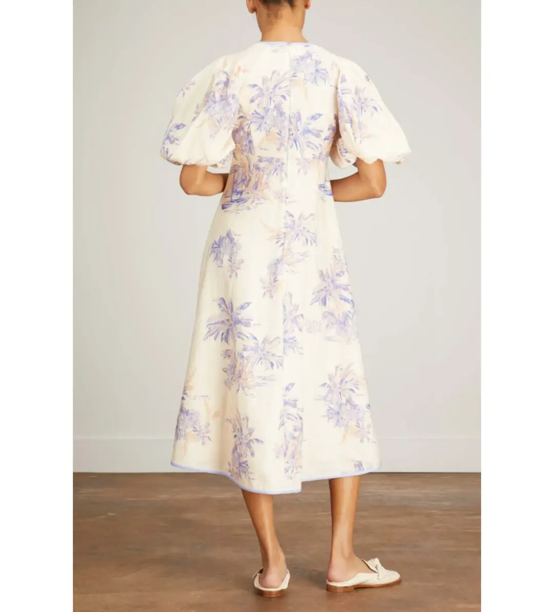 Zimmermann Linen Day Midi Dress in Pearl Palm Toile Size 2 / AU 12 for rent on The Volte - main image