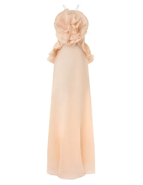 Zimmermann The Crush Ruffle Halter Maxi Dress in Peach Size 0 / AU 8 for rent on The Volte - main image