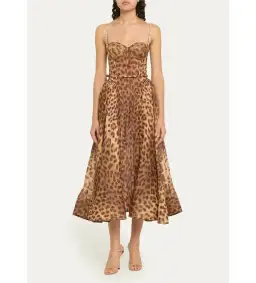 Zimmermann Crush Panelled Midi Dress Leopard 1 / AU 10