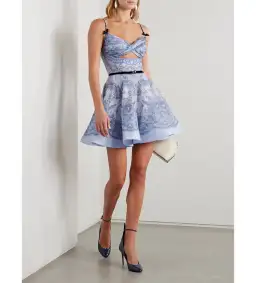 Zimmermann The Crush Twist Front Mini Dress in Blue Lace Print Size 1 / AU 10