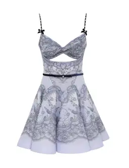 Zimmermann The Crush Twist Front Mini Dress in Blue Lace Print Size 0 / AU 8 for rent on The Volte - image 3
