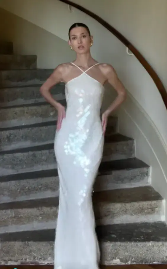 Rat & Boa Emmanuella Halter Maxi Dress in White Sequin Size XS / AU 6 - Image 1