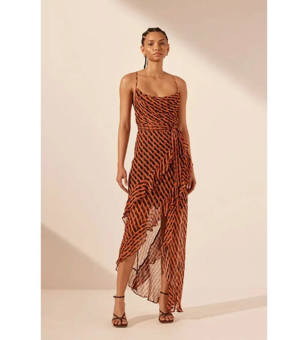 Shona Joy Martina Cowl Neck Asymmetrical Maxi Dress Martina Print Size AU 6 for rent on The Volte - main image