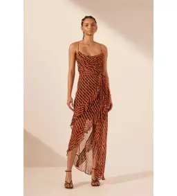 Shona Joy Martina Cowl Neck Asymmetrical Maxi Dress Martina Print Size AU 6 for rent on The Volte - image 1
