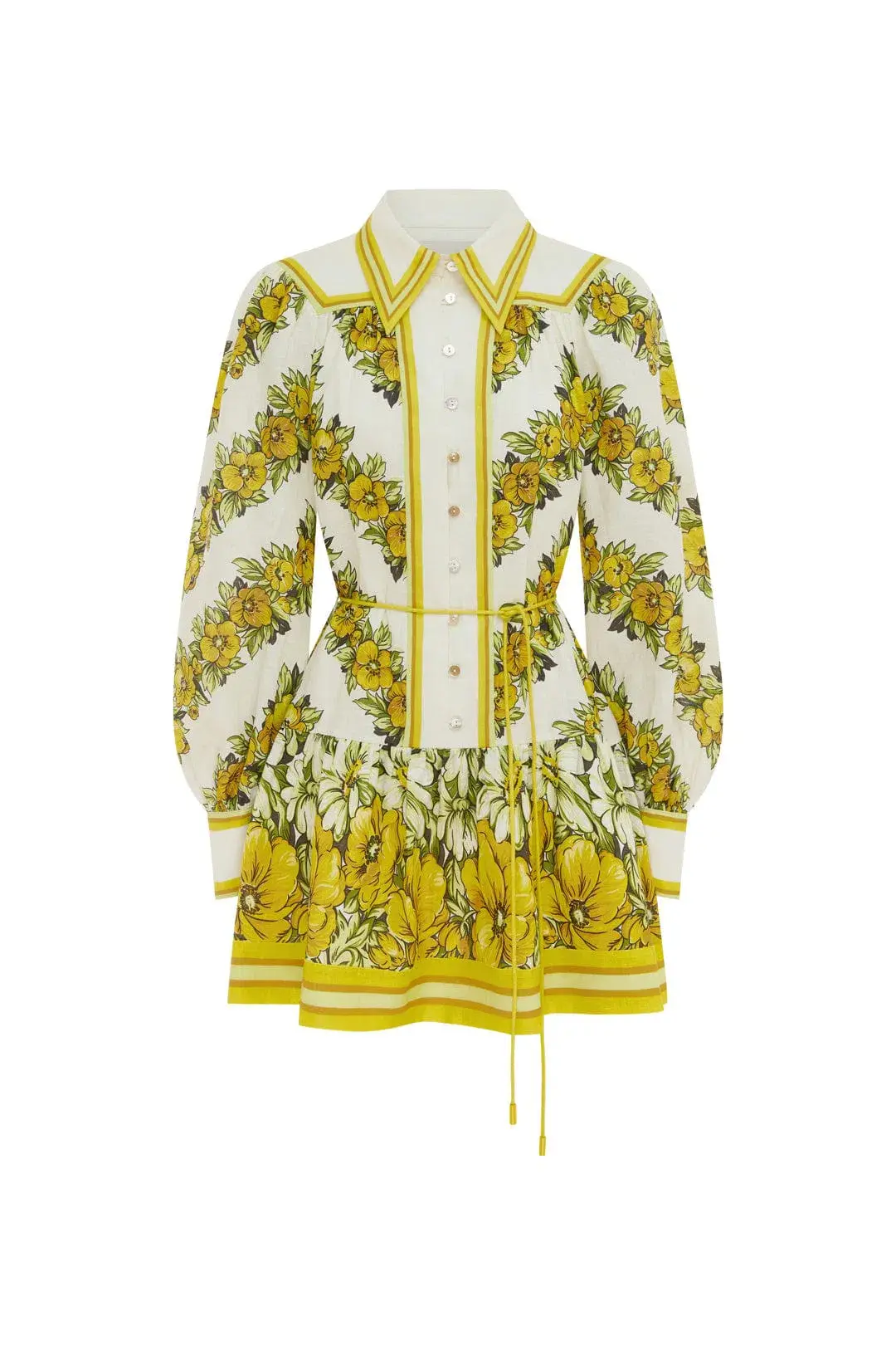 Alemais Gisela Mini Shirt Dress Floral Yellow Size 14 for rent on The Volte - main image