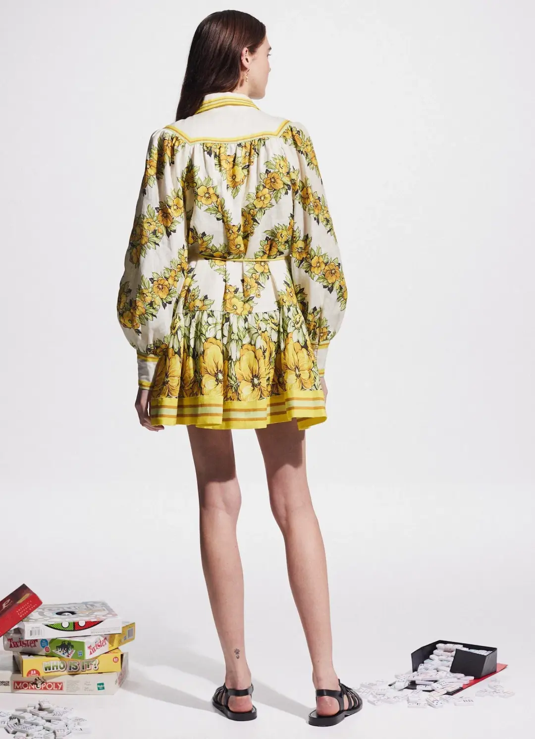 Alemais Gisela Mini Shirt Dress Floral Yellow Size 14 for rent on The Volte - main image