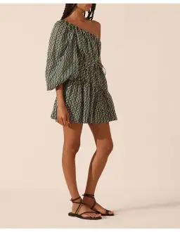 Shona Joy Ida Long Sleeve One Shoulder Tiered Mini Dress Print Size 6 for rent on The Volte - image 2