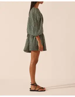 Shona Joy Ida Long Sleeve One Shoulder Tiered Mini Dress Print Size 6 for rent on The Volte - image 4