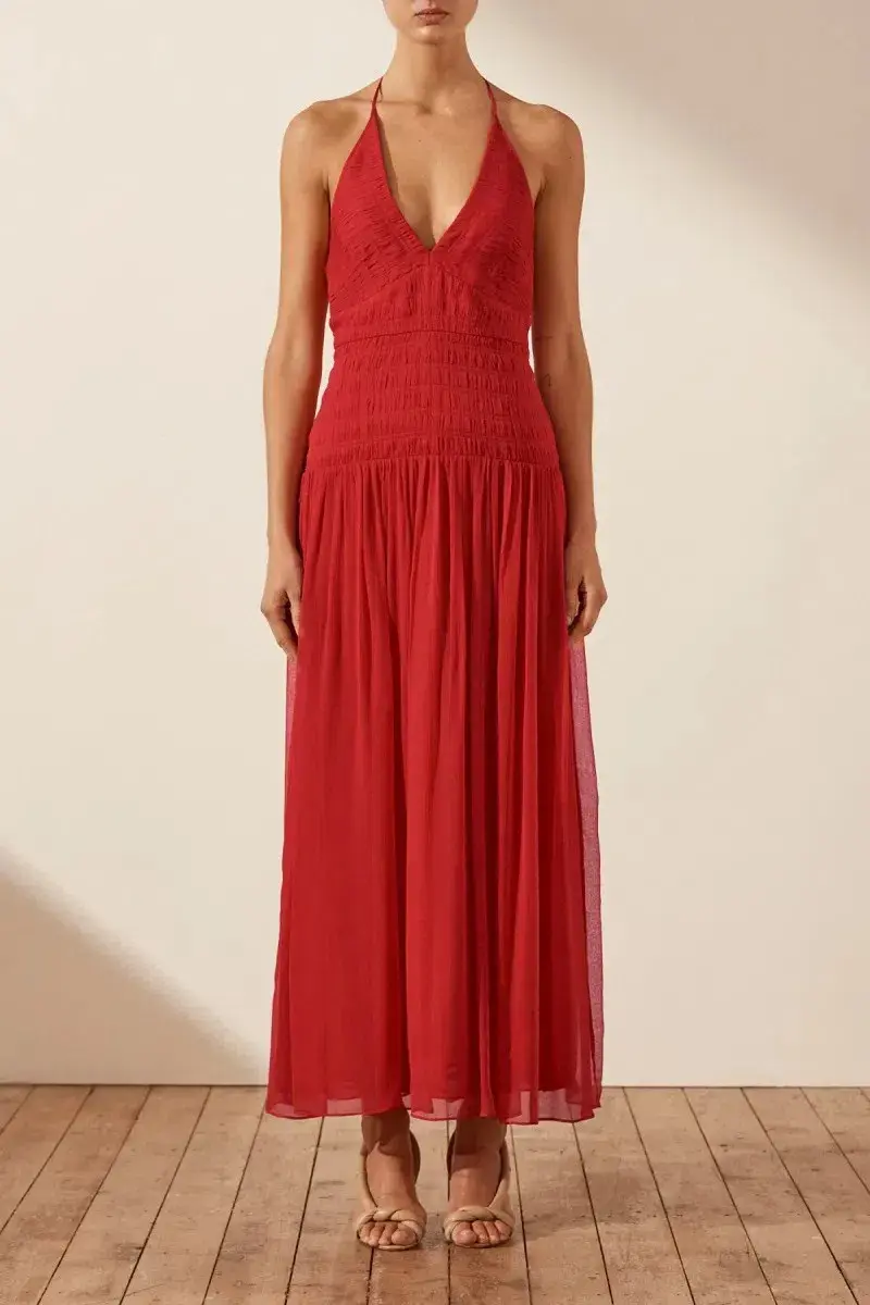 Shona Joy Marquis Halter Tie Midi Dress Roma Red Size 6 for rent on The Volte - main image
