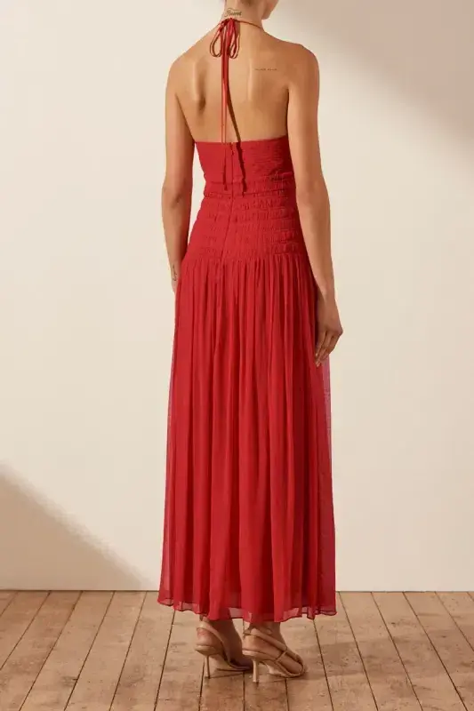 Shona Joy Marquis Halter Tie Midi Dress Roma Red Size 6 for rent on The Volte - main image