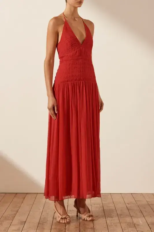 Shona Joy Marquis Halter Tie Midi Dress Roma Red Size 6 for rent on The Volte - main image