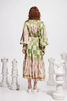 Alemais Checkmate Silk Midi Shirtdress Multi Size 14 for rent on The Volte - image 3