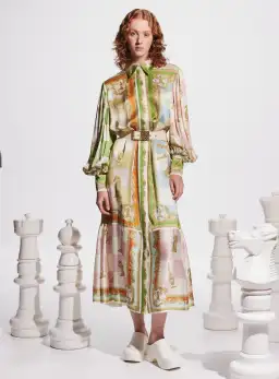 Alemais Checkmate Silk Midi Shirtdress Multi Size 14 for rent on The Volte - image 1