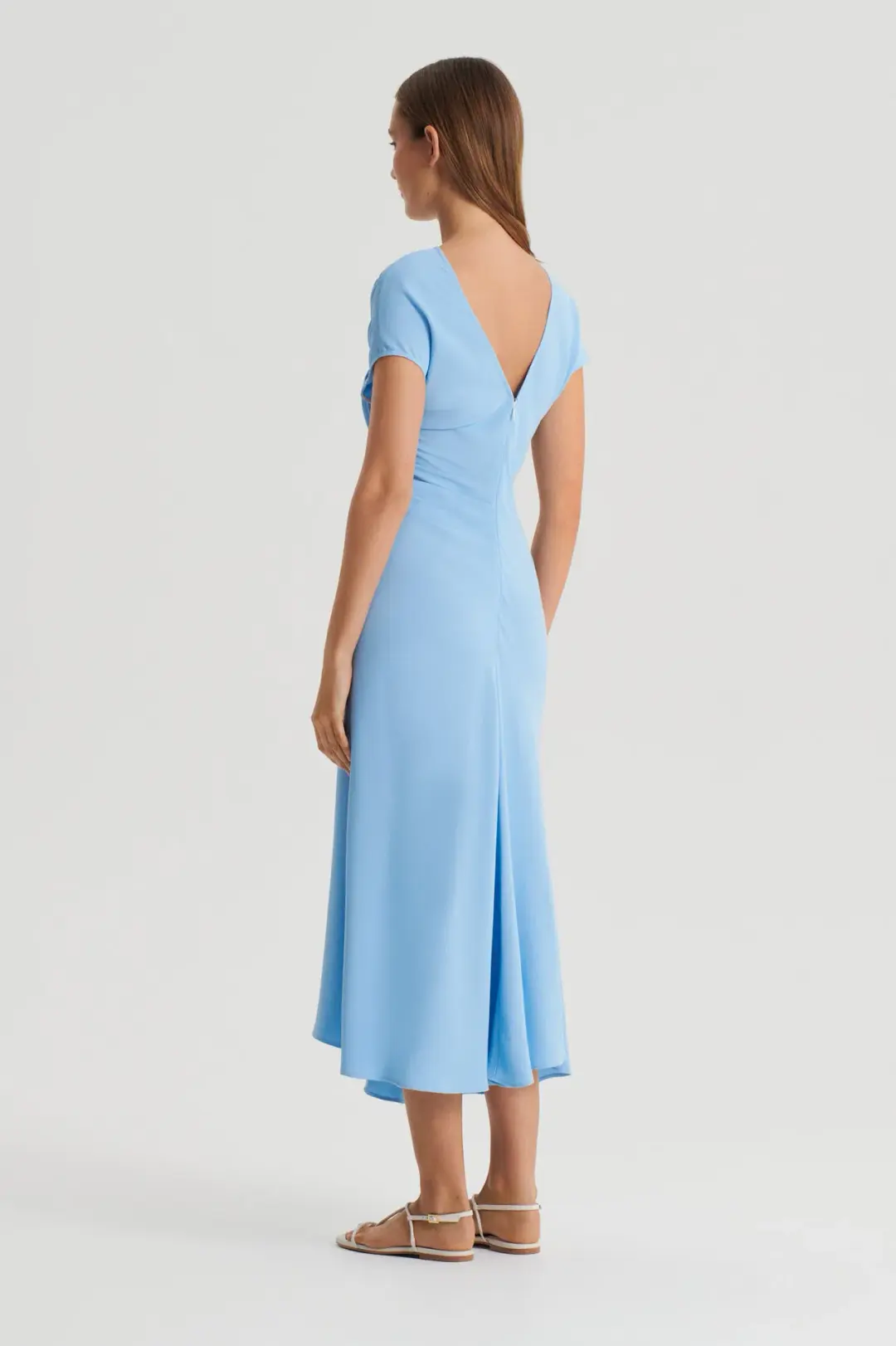 Scanlan Theodore Gathered Drape Midi Dress in Sky Blue Size 8 for rent on The Volte - main image