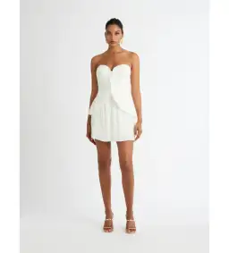 Sheike Peyton Pleated Mini Dress in Ivory Size AU 8