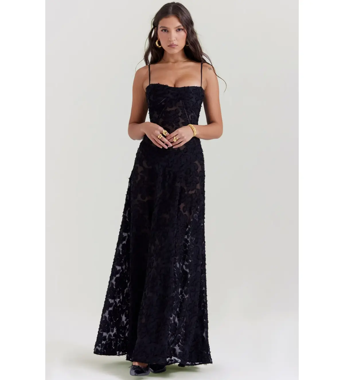 House Of CB Seren Floral Lace Back Maxi Dress Black Size AU 10 - Image 2