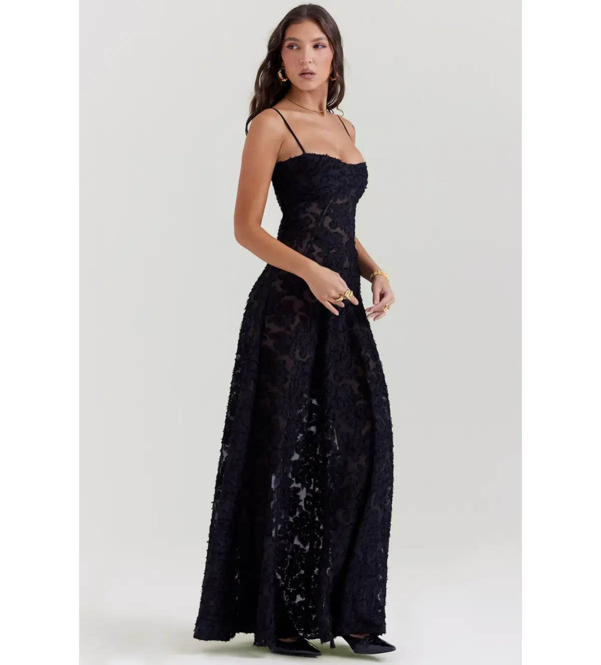House Of CB Seren Floral Lace Back Maxi Dress Black Size AU 10 - Image 3