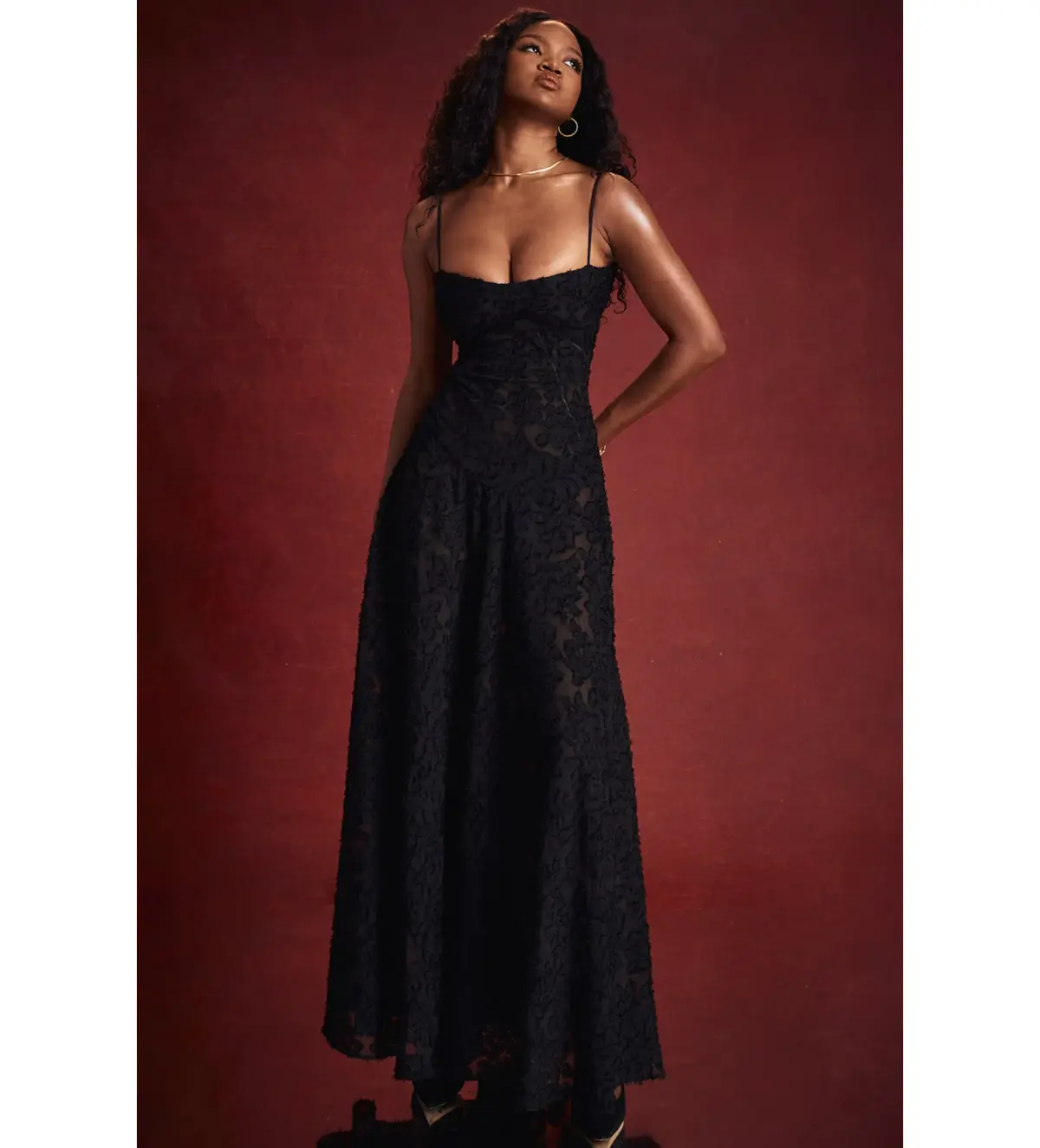 House Of CB Seren Floral Lace Back Maxi Dress Black Size AU 10 - Image 1