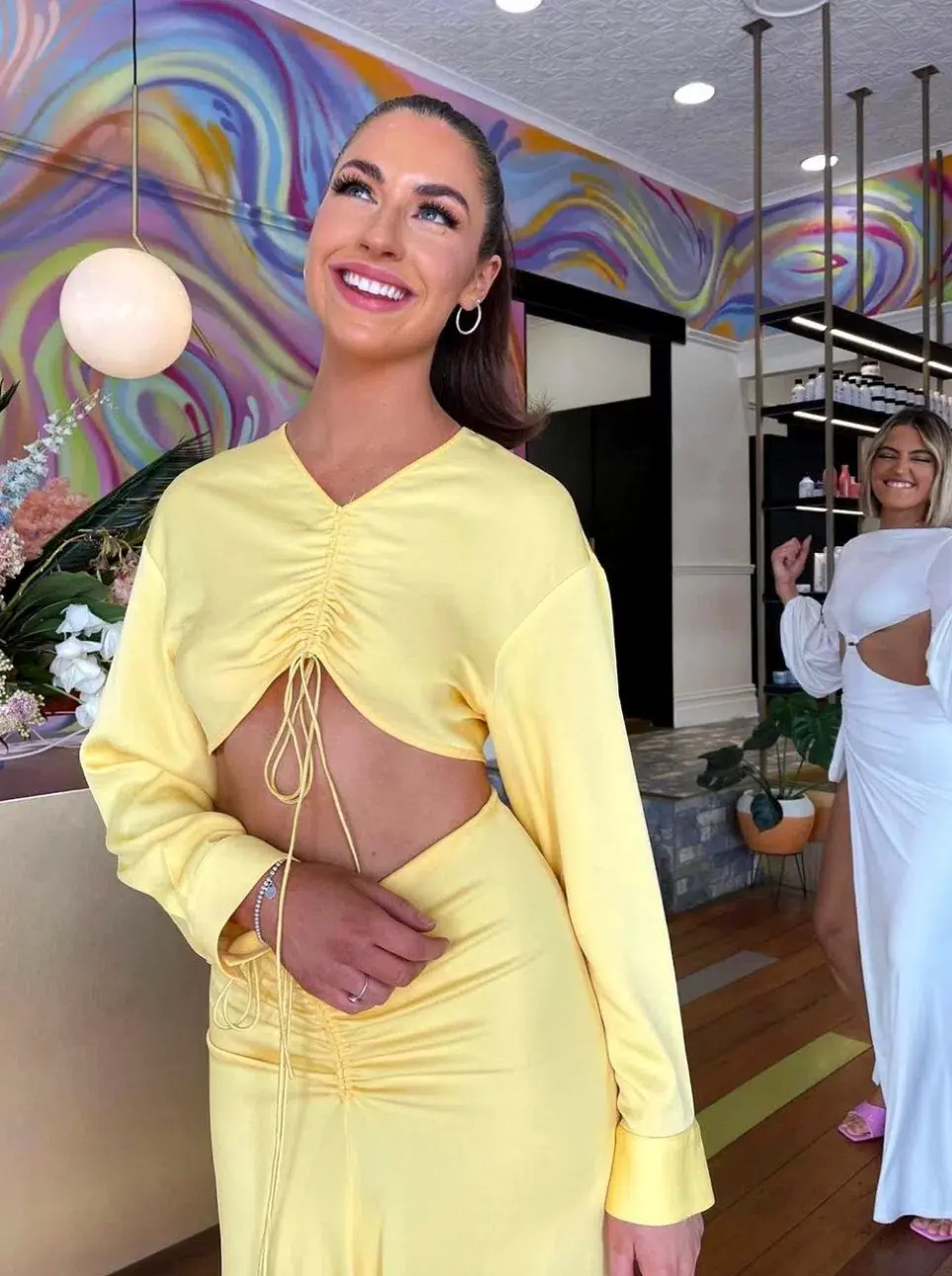 Christopher Esber Ruched Crop and Skirt In Chalky Yellow Size AU 8 for rent on The Volte - main image