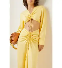Christopher Esber Ruched Crop and Skirt In Chalky Yellow Size AU 8 for rent on The Volte - image 2