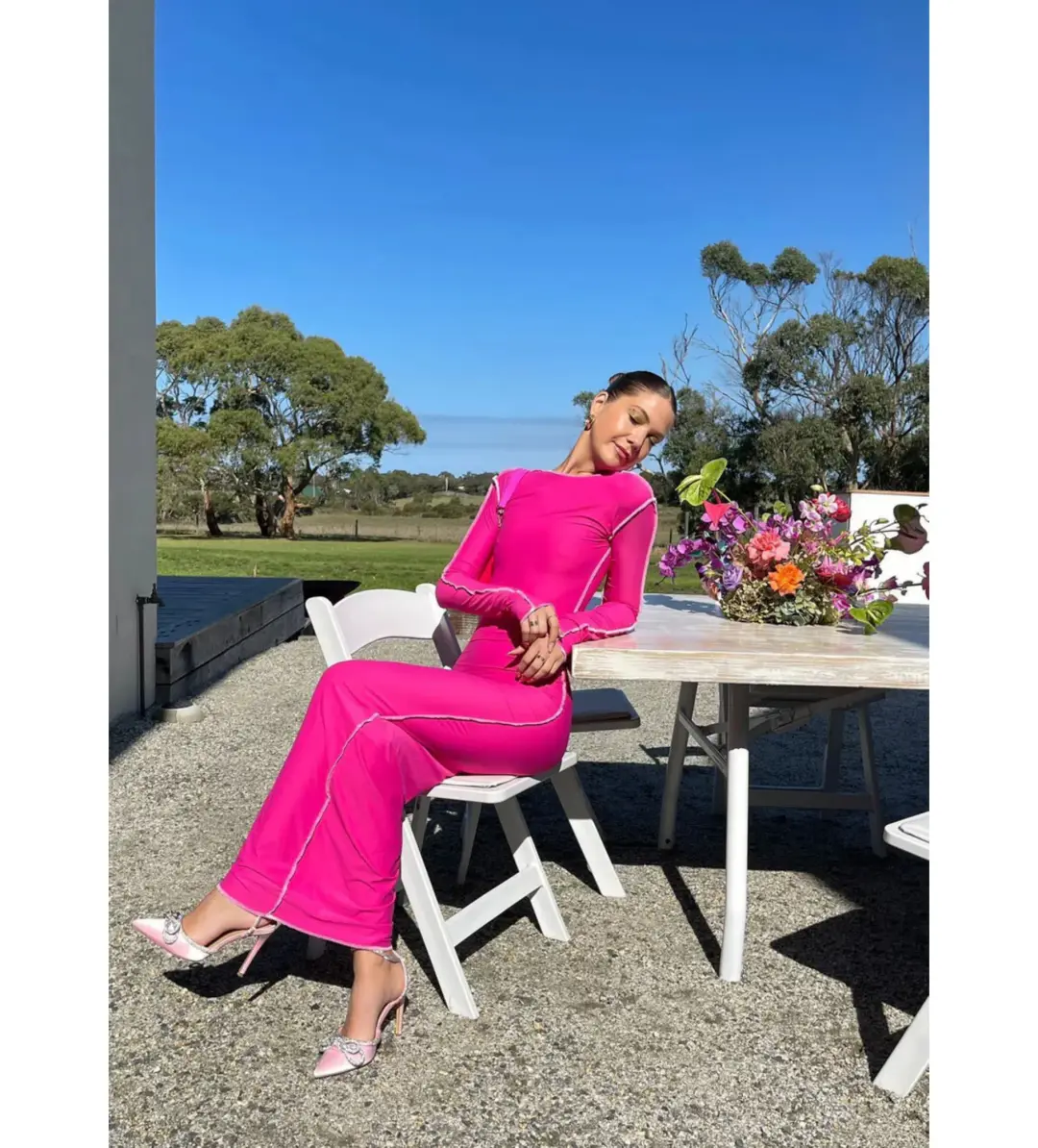 Odysseus and Penelope Contrast Maxi Dress Pink Size AU 6 for rent on The Volte - main image