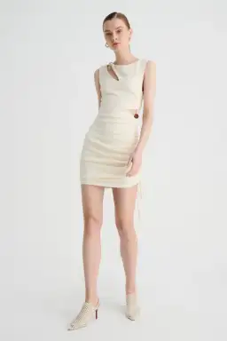 Suboo Jacqui Twist Front Mini Dress in Cream Size XS / AU 6