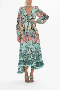 Camilla Wrap Tie Dress with Blouson Sleeve Petal Promise Land Size S / AU 10