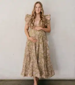 Zimmermann Lovestruck Pleated Gown Olive and Pink Rose Size 2 / AU 8-10 for rent on The Volte - image 1