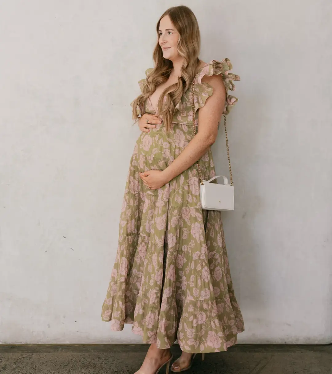 Zimmermann Lovestruck Pleated Gown Olive and Pink Rose Size 2 / AU 8-10 for rent on The Volte - main image