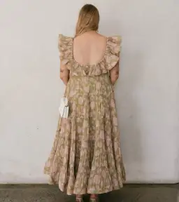 Zimmermann Lovestruck Pleated Gown Olive and Pink Rose Size 2 / AU 8-10 for rent on The Volte - image 2