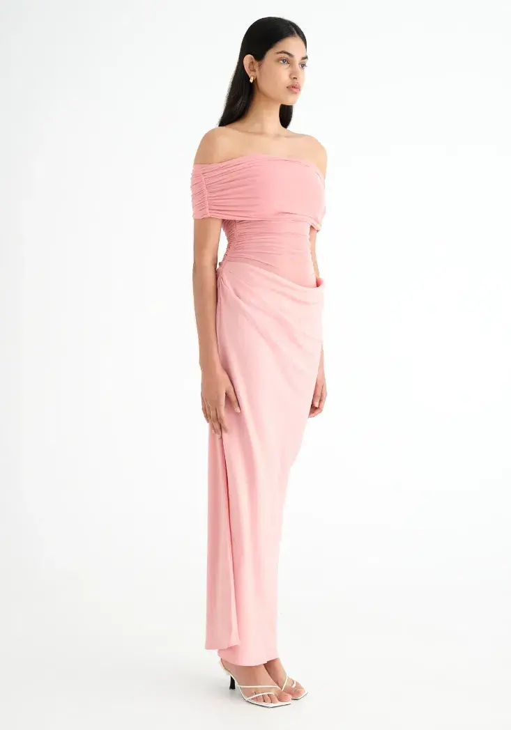 BENNI Nico Off Shoulder Maxi Dress Pink Size 6 for rent on The Volte - main image