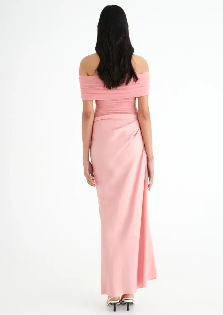 BENNI Nico Off Shoulder Maxi Dress Pink Size 6 for rent on The Volte - main image