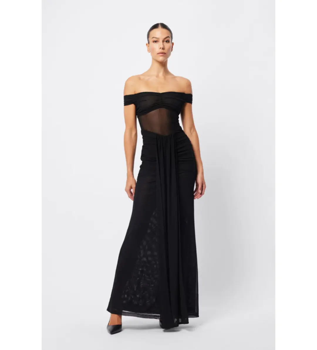 Mossman Rebound Off Shoulder Maxi Dress Black Size 10 for rent on The Volte - main image