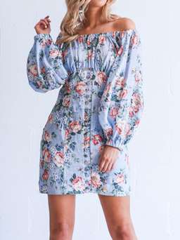 Zimmermann Bowie Off Shoulder Mini Dress Lilac Floral Print Size 8 for rent on The Volte - image 2